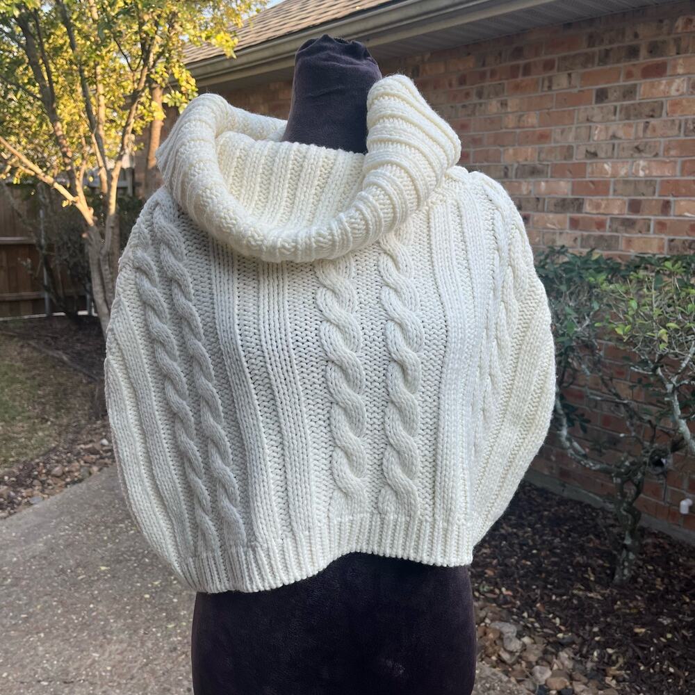 Talbots Chunky Cowl Neck Shrug Cape Ivory L/XL